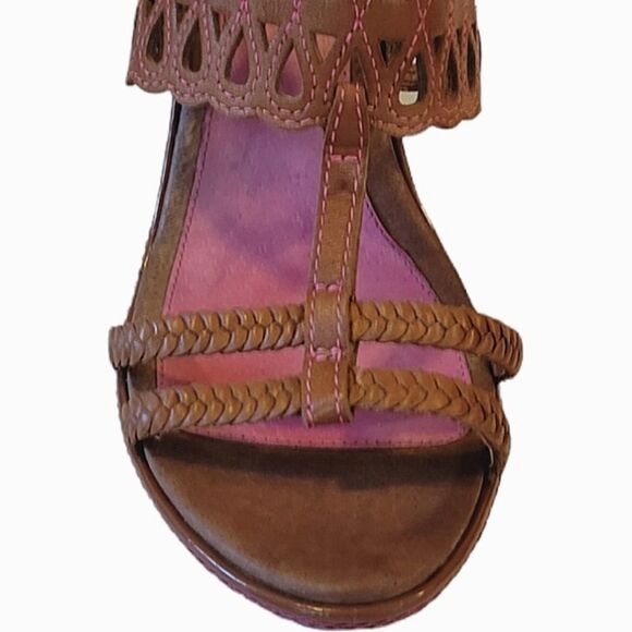 Jambu Luxe Metro Style Tan Leather Cutout Braided High Heel Sandals Size 8 1/2 - Picture 6 of 9